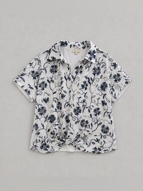 Chenault White Top with Navy Floral Embroidery